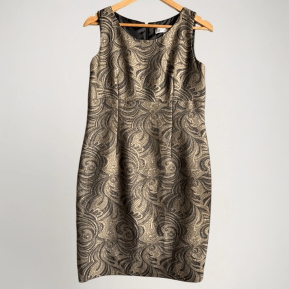 Kasper Womens Metallic Gold Brocade Sheath Dress Size 8P Holiday Festive Glam - Picture 14 of 14